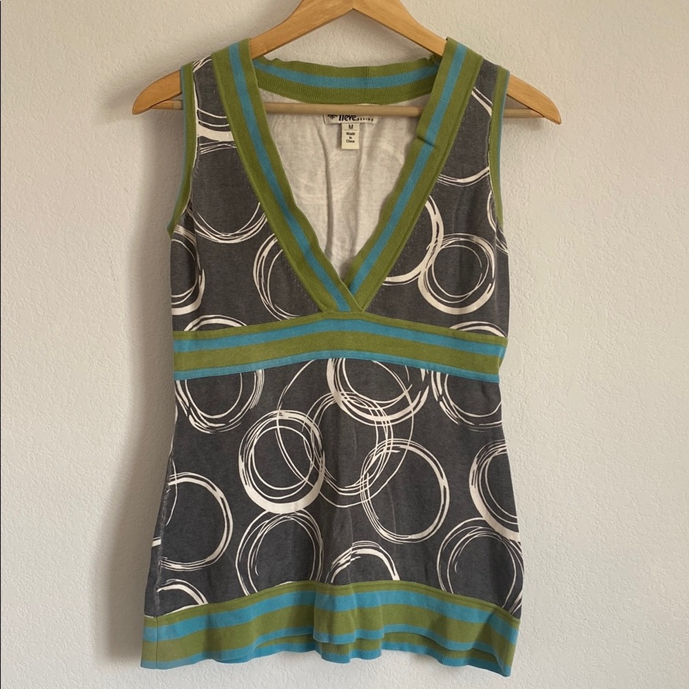 NEVE Tank Top Knit Cotton Empire Waist Deep V-Neck Sleeveless Shirt Sz M
